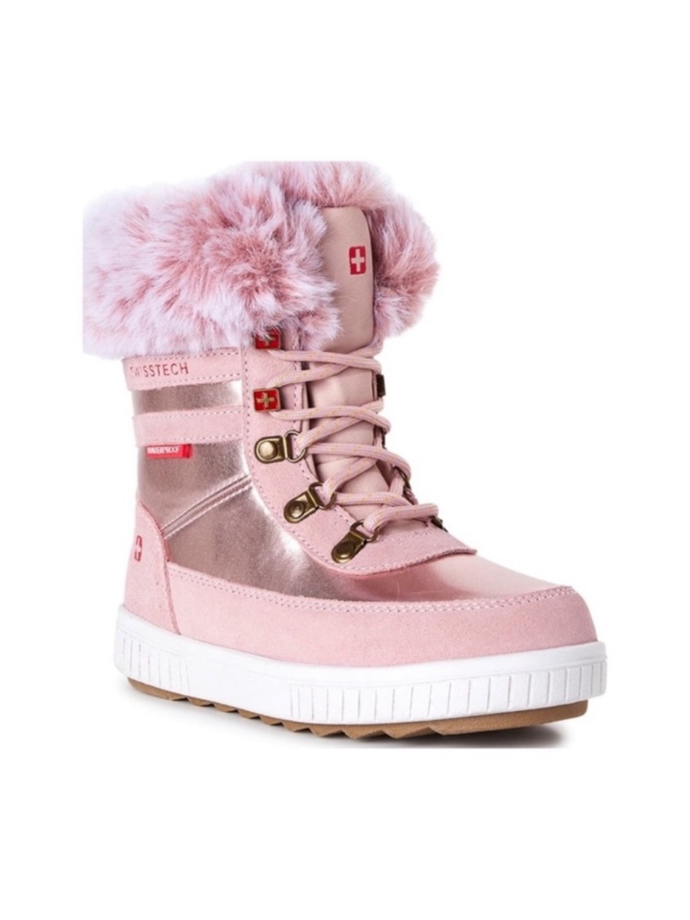 Swiss Tech NEW Metallic Pink Faux Fur Water Proof Winter Boots Toddler Size 8